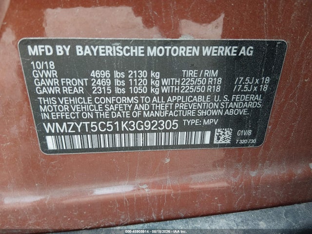 Продажа на аукционе авто 2019 Mini Countryman Cooper S, vin: WMZYT5C51K3G92305, номер лота: 45905914