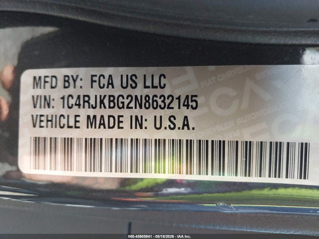 45905941 :رقم المزاد ، 1C4RJKBG2N8632145 vin ، 2022 Jeep Grand Cherokee L Limited 4x4 مزاد بيع