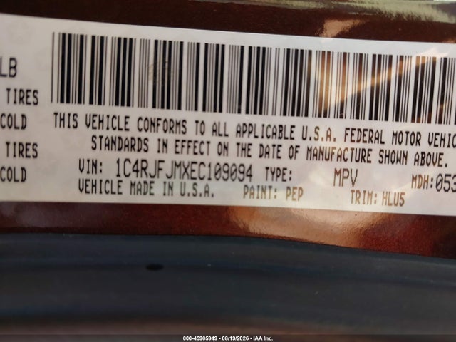 Aukcja sprzedaży 2014 Jeep Grand Cherokee Summit, vin: 1C4RJFJMXEC109094, numer aukcji: 45905949