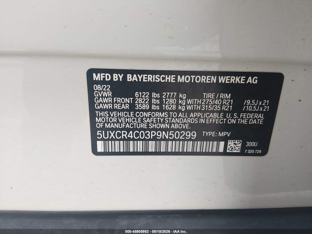 Продаж на аукціоні авто 2023 Bmw X5 Sdrive40i, vin: 5UXCR4C03P9N50299, номер лоту: 45905952