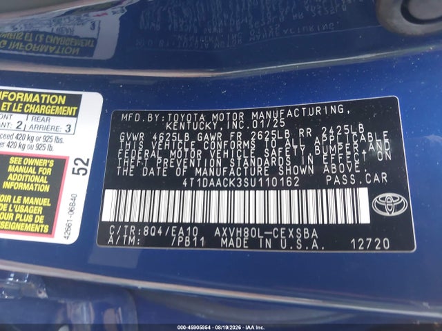 Продажа на аукционе авто 2025 Toyota Camry Se, vin: 4T1DAACK3SU110162, номер лота: 45905954