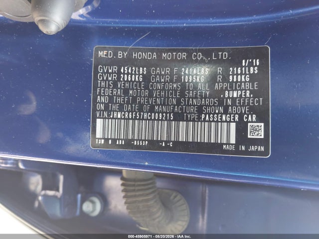 Aukcja sprzedaży 2017 Honda Accord Hybrid Ex-l, vin: JHMCR6F57HC009215, numer aukcji: 45905971