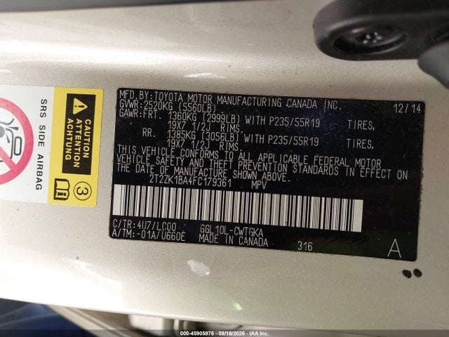 Aukcja sprzedaży 2015 Lexus Rx 350, vin: 2T2ZK1BA4FC179361, numer aukcji: 45905976