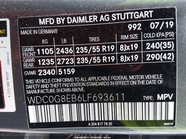 Продаж на аукціоні авто 2020 Mercedes-benz Glc 300 4matic, vin: WDC0G8EB6LF693611, номер лоту: 45906013