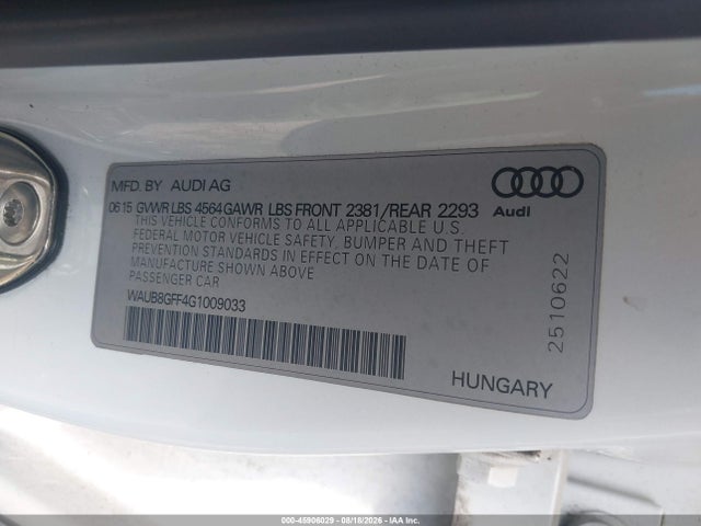 Aukcja sprzedaży 2016 Audi A3 2.0t Premium, vin: WAUB8GFF4G1009033, numer aukcji: 45906029