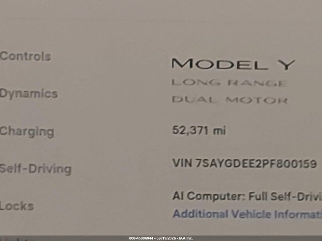 Aukcja sprzedaży 2023 Tesla Model Y Awd/long Range Dual Motor All-wheel Drive, vin: 7SAYGDEE2PF800159, numer aukcji: 45906044