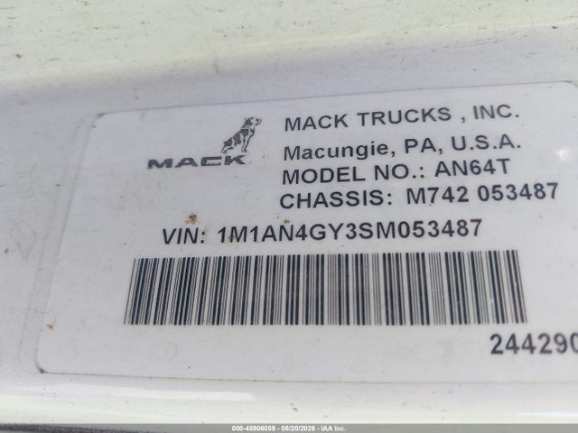 45906059 :رقم المزاد ، 1M1AN4GY3SM053487 vin ، 2025 Mack Anthem مزاد بيع
