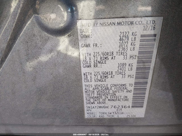 5N1AT2MV6HC762364 Nissan Rogue Sl