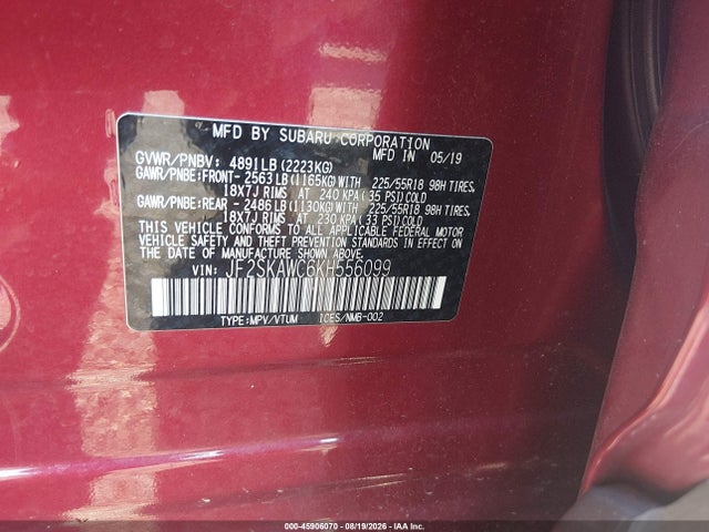 Продажа на аукционе авто 2019 Subaru Forester Touring, vin: JF2SKAWC6KH556099, номер лота: 45906070