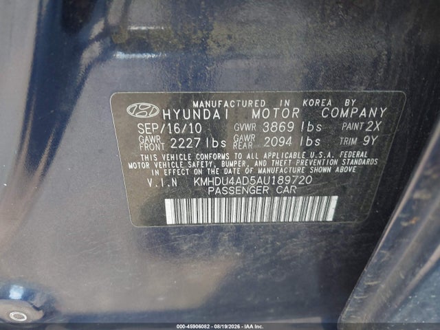 2010 Hyundai Elantra Gls მანქანა იყიდება აუქციონზე, vin: KMHDU4AD5AU189720, აუქციონის ნომერი: 45906082