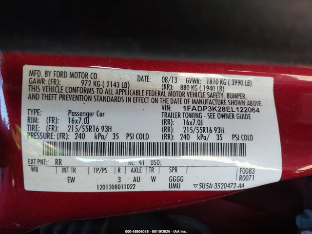 Ford FOCUS SE 2014 1FADP3K28EL122064 Image 9