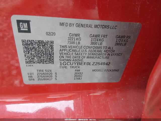 1GCUYBEF0LZ254942 Chevrolet Silverado 1500 4wd Short Bed Custom