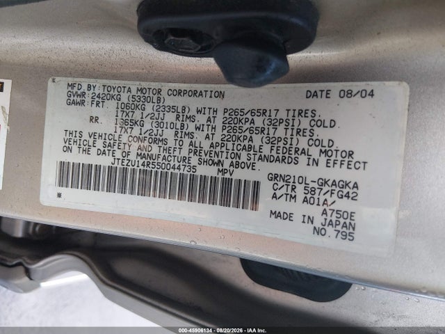 45906134 :رقم المزاد ، JTEZU14R550044735 vin ، 2005 Toyota 4runner Sr5 V6 مزاد بيع