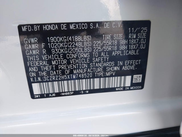 Aukcja sprzedaży 2026 Honda Hr-v Awd Sport, vin: 3CZRZ2H5XTM748520, numer aukcji: 45906135