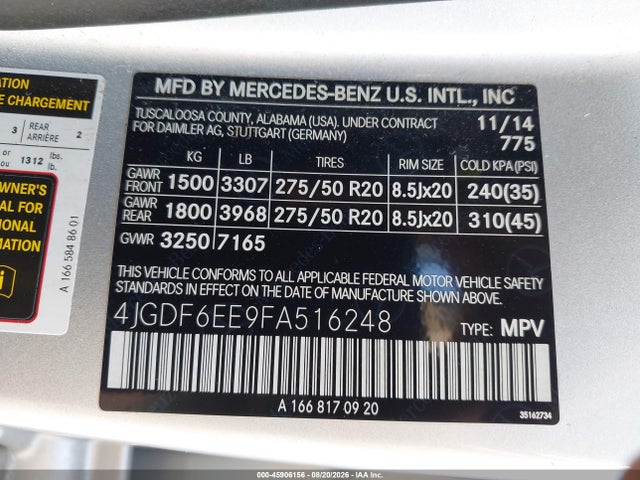 Продажа на аукционе авто 2015 Mercedes-benz Gl 450 4matic, vin: 4JGDF6EE9FA516248, номер лота: 45906156