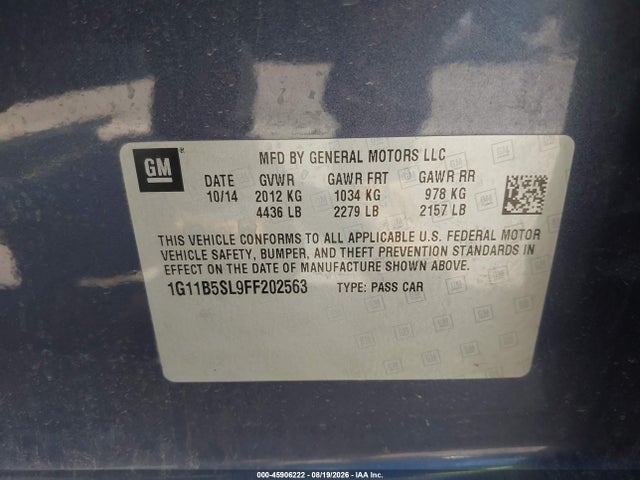 Chevrolet MALIBU LS 2015 1G11B5SL9FF202563 Image 9
