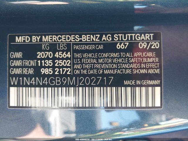 45906235 :رقم المزاد ، W1N4N4GB9MJ202717 vin ، 2021 Mercedes-benz Gla 250 مزاد بيع