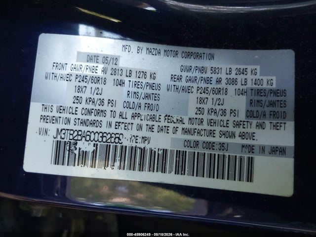 Aukcja sprzedaży 2012 Mazda Cx-9 Sport, vin: JM3TB2BA6C0362659, numer aukcji: 45906249