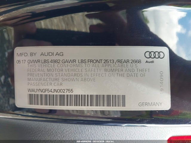 45906269 :رقم المزاد ، WAUYNGF54JN002755 vin ، 2018 Audi A5 2.0t Premium مزاد بيع
