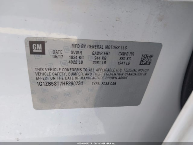 Продажа на аукционе авто 2017 Chevrolet Malibu Ls, vin: 1G1ZB5ST7HF280734, номер лота: 45906273