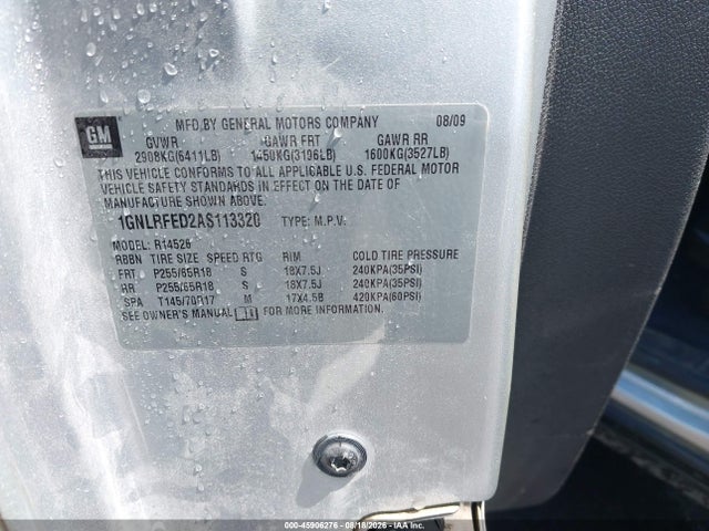 Продаж на аукціоні авто 2010 Chevrolet Traverse Lt, vin: 1GNLRFED2AS113320, номер лоту: 45906276