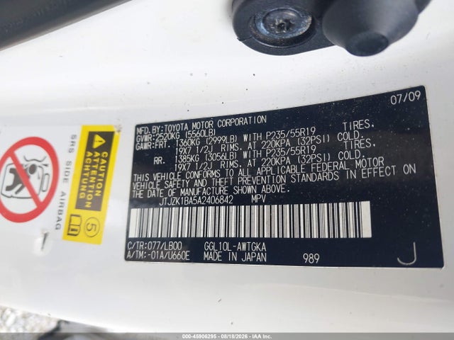 45906295 :رقم المزاد ، JTJZK1BA5A2406842 vin ، 2010 Lexus Rx 350 مزاد بيع