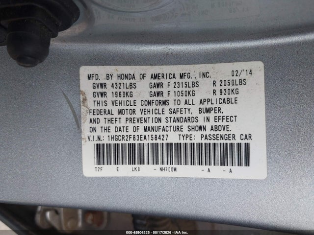 Продажа на аукционе авто 2014 Honda Accord Ex-l, vin: 1HGCR2F83EA158427, номер лота: 45906325