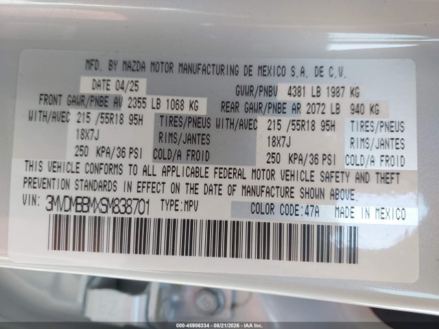 Продажа на аукционе авто 2025 Mazda Cx-30 2.5 S Select Sport, vin: 3MVDMBBMXSM838701, номер лота: 45906334