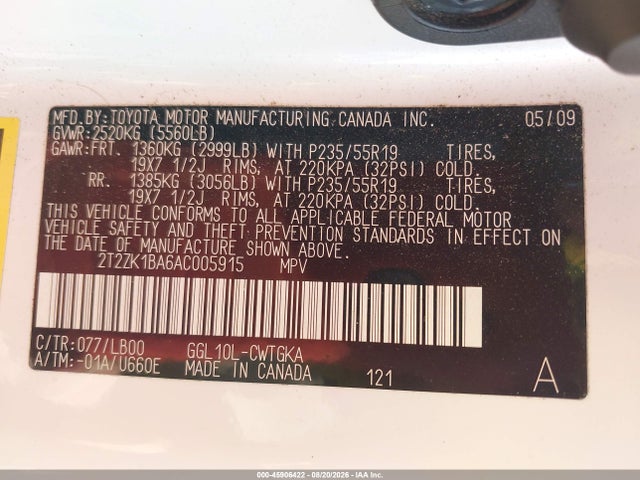2010 Lexus Rx 350 მანქანა იყიდება აუქციონზე, vin: 2T2ZK1BA6AC005915, აუქციონის ნომერი: 45906422
