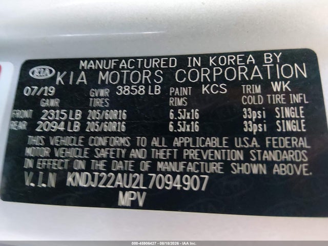 Aukcja sprzedaży 2020 Kia Soul Lx, vin: KNDJ22AU2L7094907, numer aukcji: 45906427