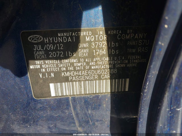 Aukcja sprzedaży 2013 Hyundai Elantra Gls, vin: KMHDH4AE6DU602388, numer aukcji: 45906428