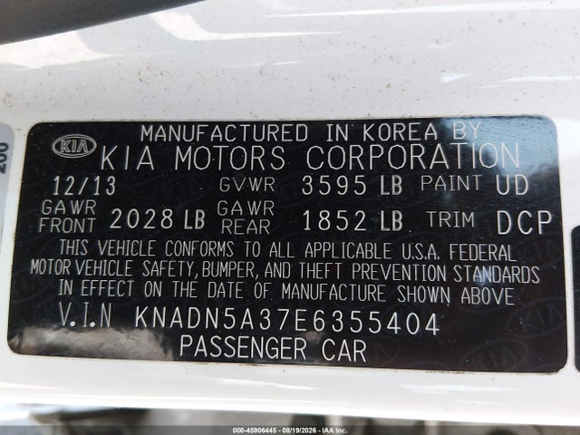 Aukcja sprzedaży 2014 Kia Rio Ex, vin: KNADN5A37E6355404, numer aukcji: 45906445