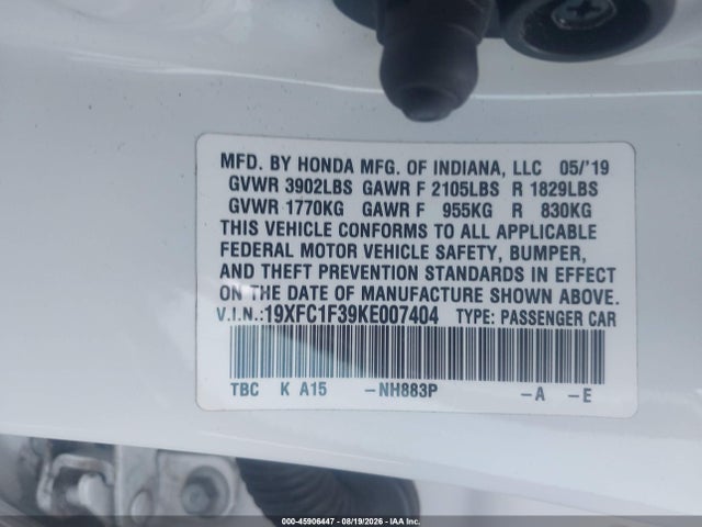 Aukcja sprzedaży 2019 Honda Civic Ex, vin: 19XFC1F39KE007404, numer aukcji: 45906447