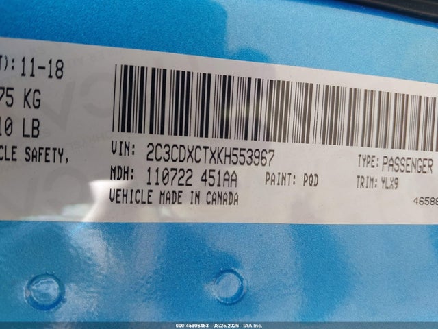 Продажа на аукционе авто 2019 Dodge Charger R/t Rwd, vin: 2C3CDXCTXKH553967, номер лота: 45906453