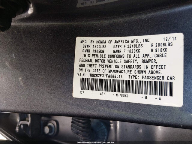 Honda ACCORD LX 2015 1HGCR2F31FA088044 Image 9