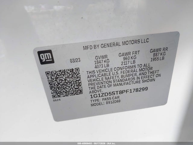 Продаж на аукціоні авто 2023 Chevrolet Malibu Fwd 1lt, vin: 1G1ZD5ST8PF178299, номер лоту: 45906483