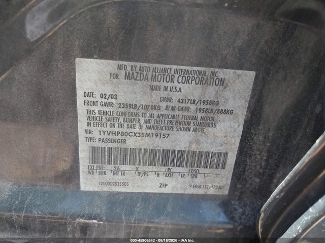 Aukcja sprzedaży 2003 Mazda Mazda6 I, vin: 1YVHP80CX35M19157, numer aukcji: 45906542