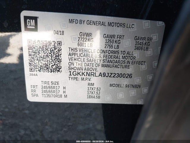 GMC Acadia Sle-1 2018 1GKKNRLA9JZ230026 Image 9