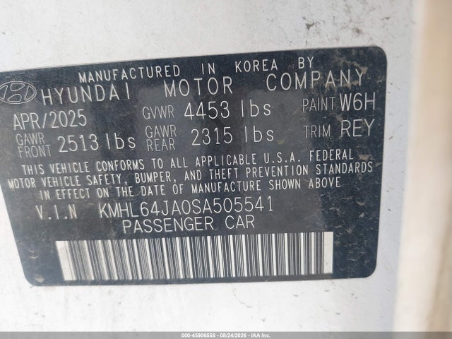 Aukcja sprzedaży 2025 Hyundai Sonata Sel, vin: KMHL64JA0SA505541, numer aukcji: 45906558