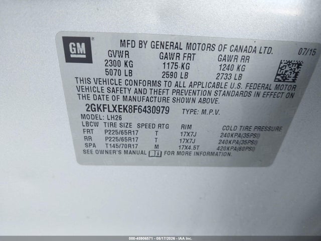Продаж на аукціоні авто 2015 Gmc Terrain Slt-1, vin: 2GKFLXEK8F6430979, номер лоту: 45906571
