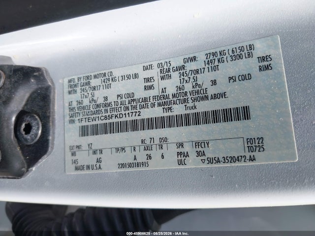 Продаж на аукціоні авто 2015 Ford F-150 Xl, vin: 1FTEW1C85FKD11772, номер лоту: 45906625