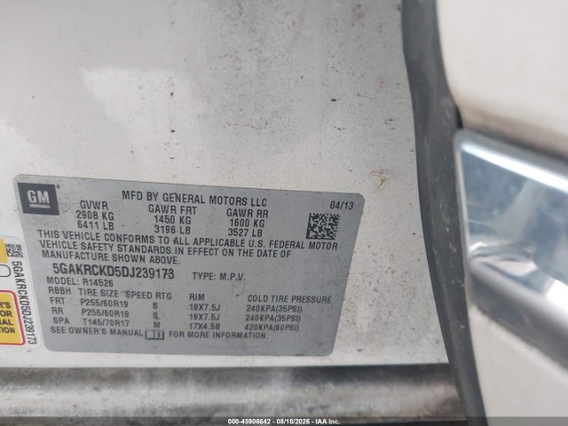 Aukcja sprzedaży 2013 Buick Enclave Leather, vin: 5GAKRCKD5DJ239173, numer aukcji: 45906642