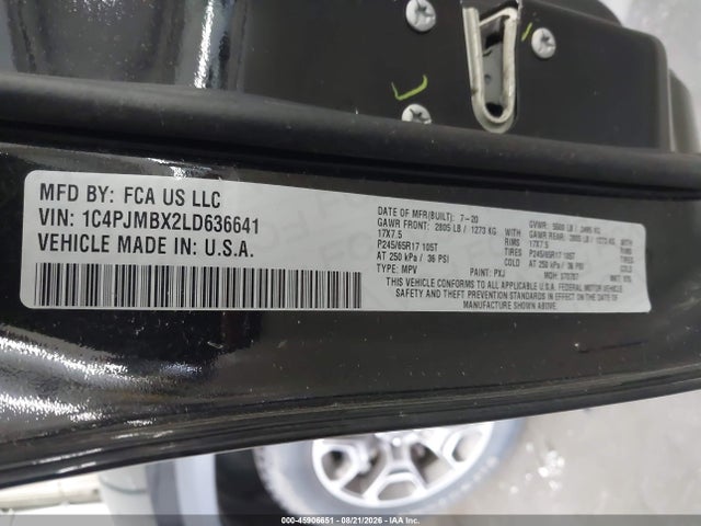 2020 Jeep Cherokee Trailhawk 4x4 მანქანა იყიდება აუქციონზე, vin: 1C4PJMBX2LD636641, აუქციონის ნომერი: 45906651