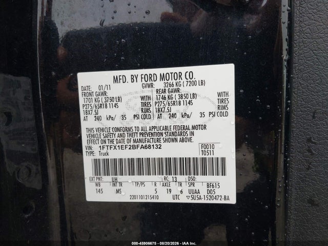Продажа на аукционе авто 2011 Ford F-150 Xlt, vin: 1FTFX1EF2BFA68132, номер лота: 45906675