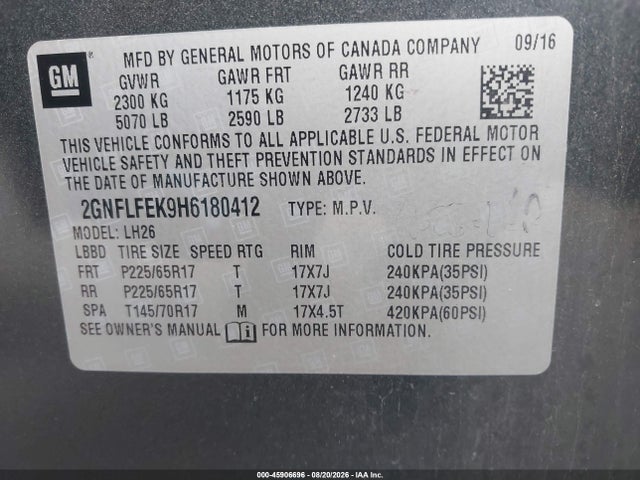 Chevrolet EQUINOX LT 2017 2GNFLFEK9H6180412 Image 9
