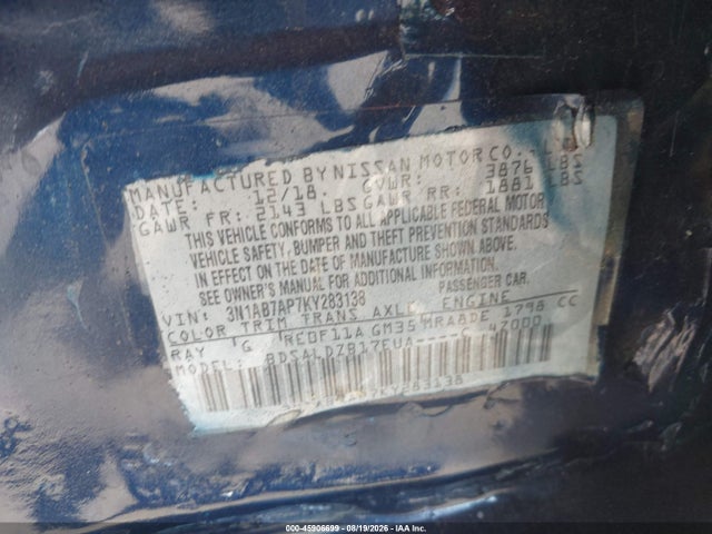 Nissan SENTRA SV 2019 3N1AB7AP7KY283138 Image 9