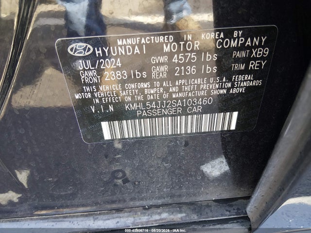 Aukcja sprzedaży 2025 Hyundai Sonata Hybrid Limited, vin: KMHL54JJ2SA103460, numer aukcji: 45906716