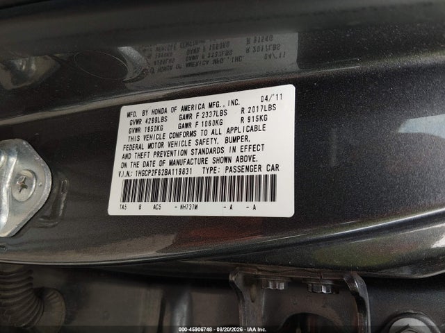 Aukcja sprzedaży 2011 Honda Accord 2.4 Se, vin: 1HGCP2F62BA119831, numer aukcji: 45906748