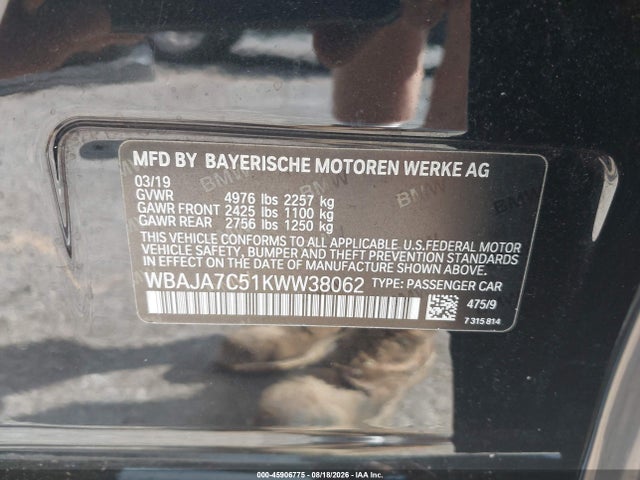 Продаж на аукціоні авто 2019 Bmw 5 Series 530i Xdrive, vin: WBAJA7C51KWW38062, номер лоту: 45906775