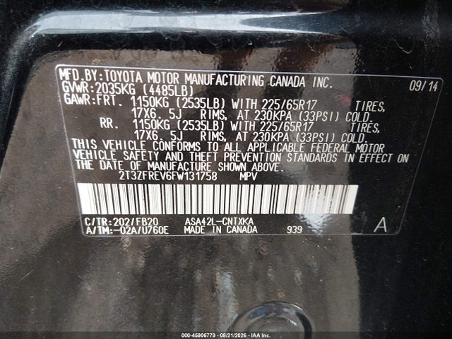 Toyota RAV4 LE 2015 2T3ZFREV6FW131758 Image 9